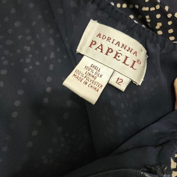 Vintage ADRIANNA PAPELL Navy Blue 100% Silk Midi Flared Asymmetrical Skirt Sz 12 - Picture 7 of 7